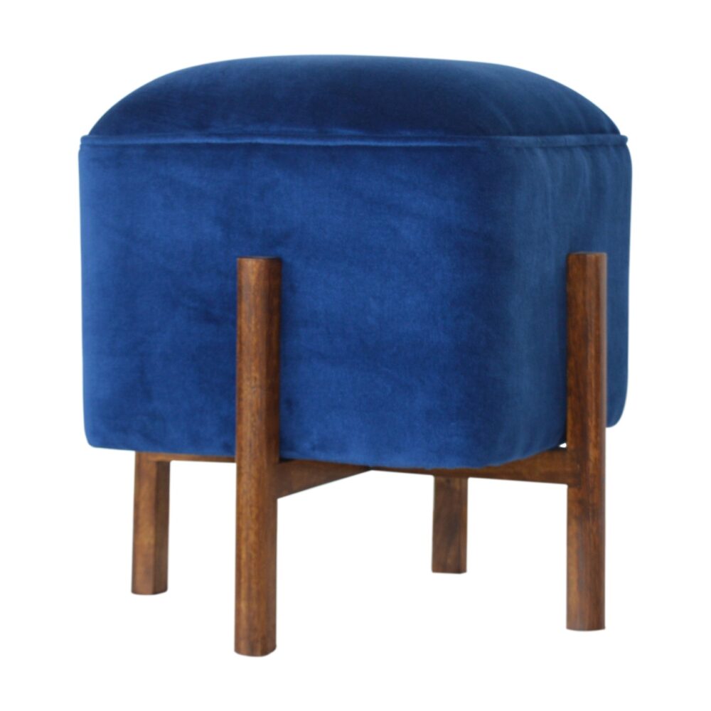 Royal Blue Velvet Footstool with Solid Wood Legs wholesalers