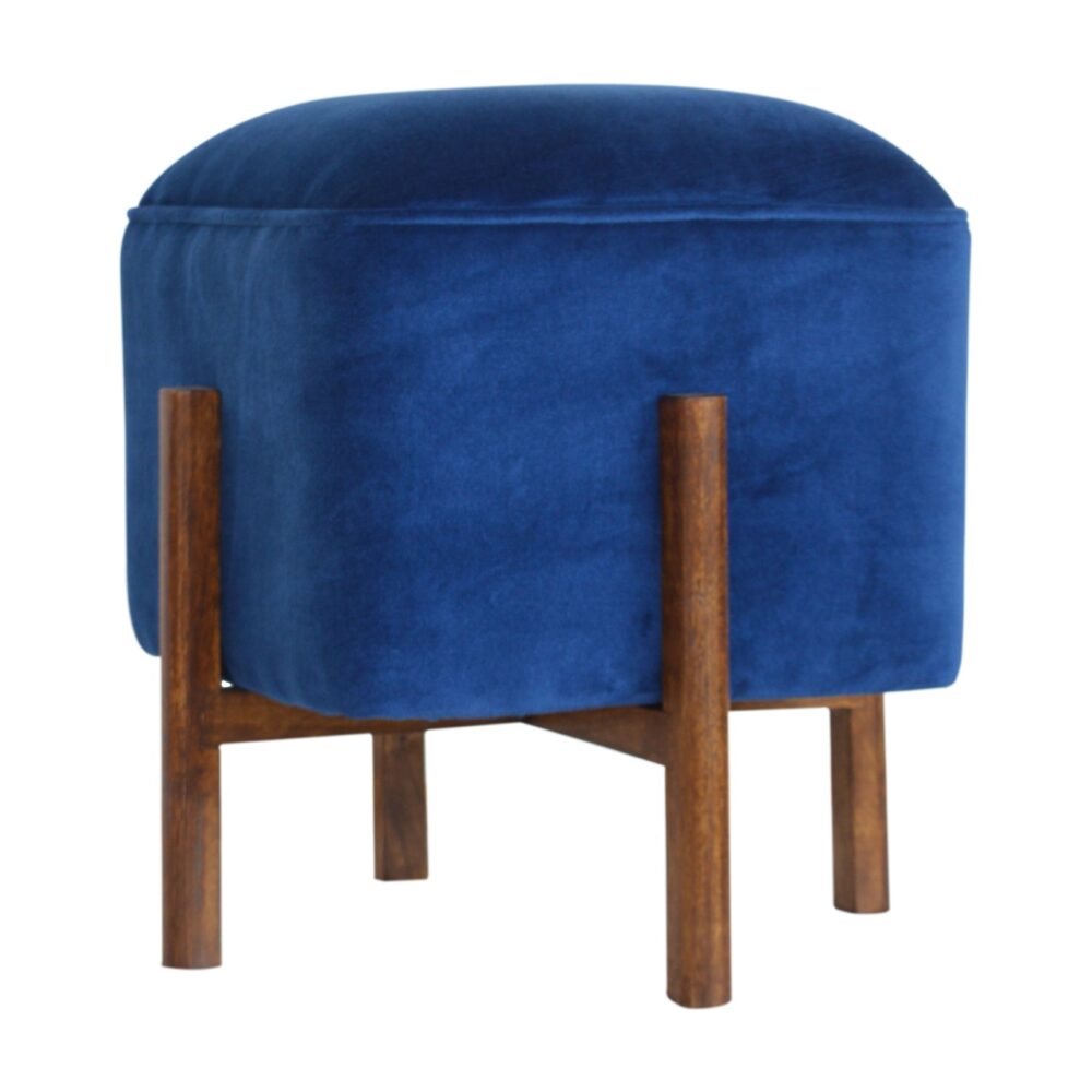 wholesale Royal Blue Velvet Footstool with Solid Wood Legs for resale