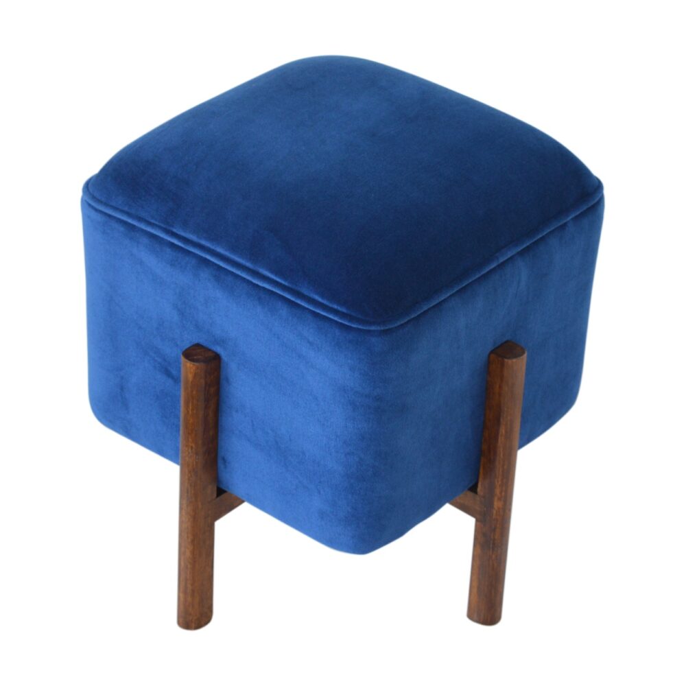 Royal Blue Velvet Footstool with Solid Wood Legs dropshipping