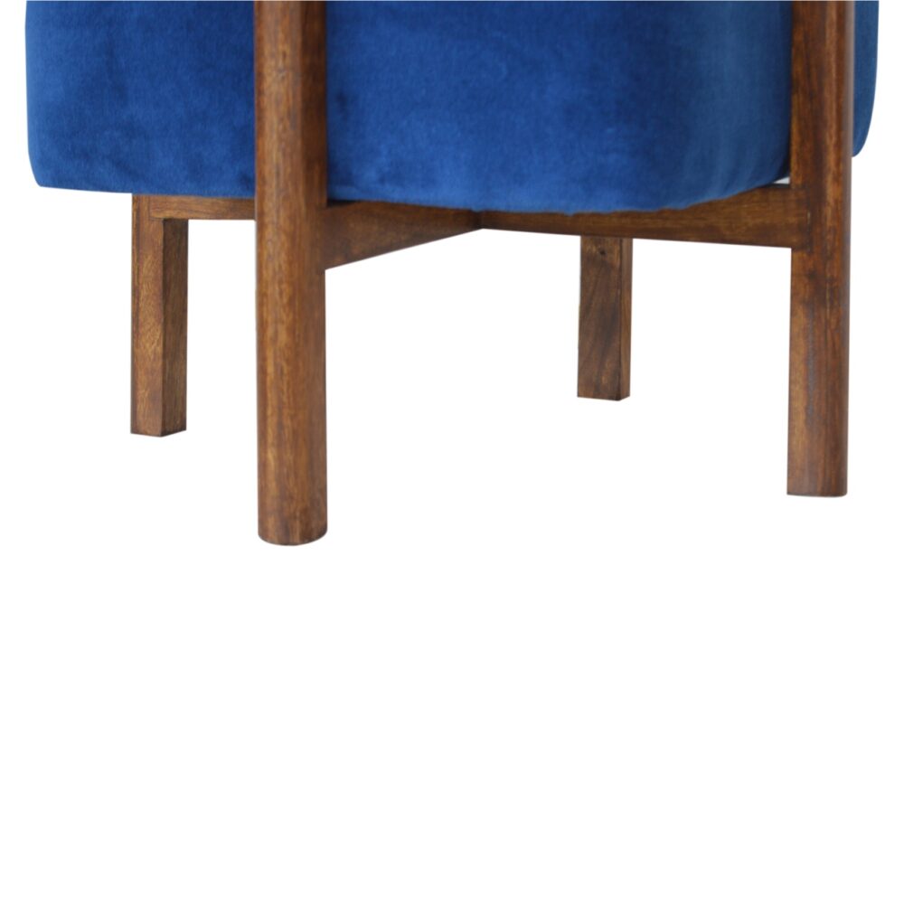 Royal Blue Velvet Footstool with Solid Wood Legs for reselling